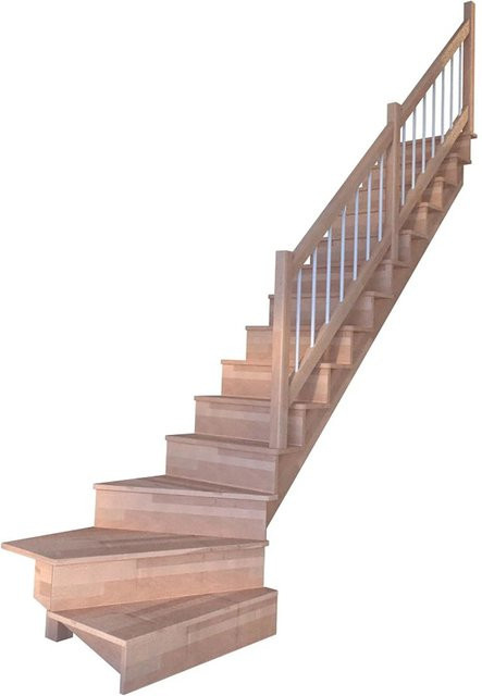 StarWood Treppe Lindos Pro Buche mit Setzstufen und Geländer aus Holz und Edelstahl in Weiß, Braun und Silber, Breite: 80 cm - Bild 1