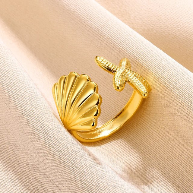 ICFTZWE Manschettenring Edelstahl, Gold, Shell- und Seestern-Design, Unisex - Bild 1