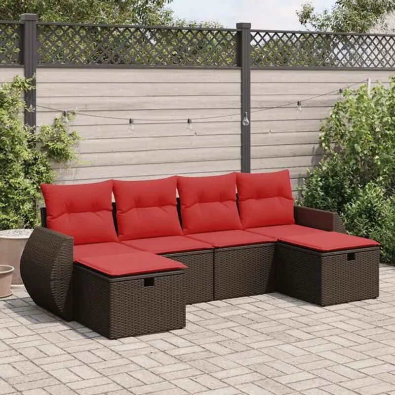 6-teilige Garten-Sofagarnitur aus Polyrattan mit Kissen in Braun von Vidaxl - Bild 1