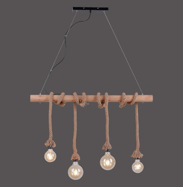 Just Light. Pendellampe Rope 4-flammig in Schwarz mit Holzbalken und Tauen - Bild 1