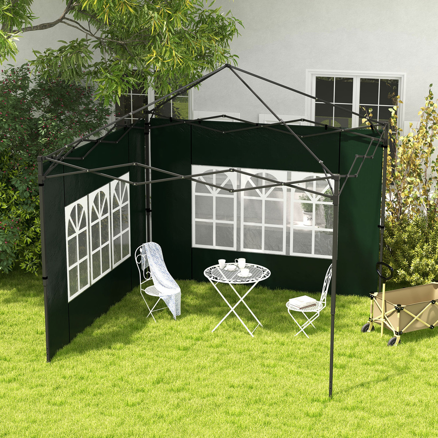 Outsunny 2er Set Seitenwände für Pavillon 3x3 m und 3x6 m, wasserdicht und winterfest mit Fenster, Dunkelgrün - Bild 2