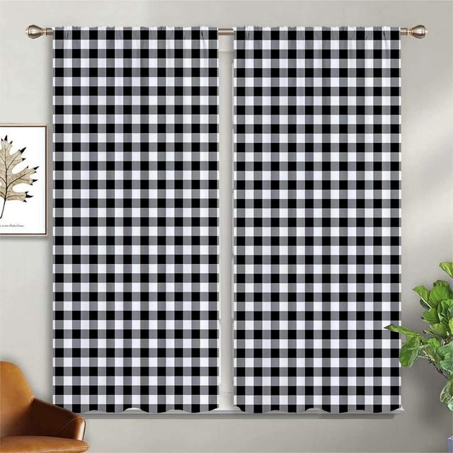 Yiran Furniture Vorhänge mit buntem Karomuster in 3D-Optik, semi-transparent, 2er-Set, B: 50 cm, H: 130 cm - Bild 1