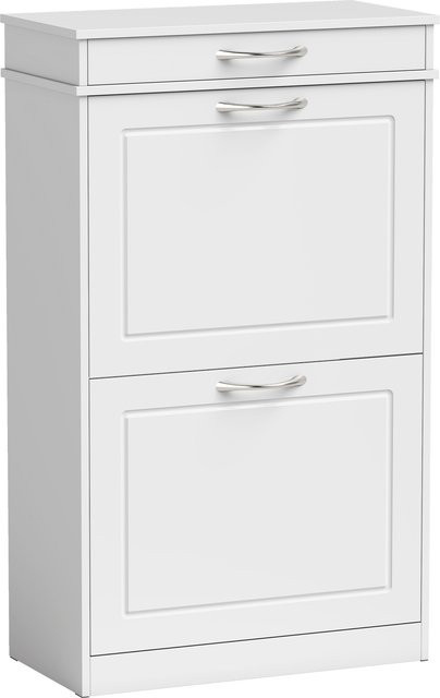 HOMCOM Schuhschrank Weiß mit 2 Klappen und Schublade, schmaler Schuhkipper mit verstellbaren Trennwänden für 8 Paar Schuhe, B/T/H: 53 x 26,5 x 89 cm - Bild 1