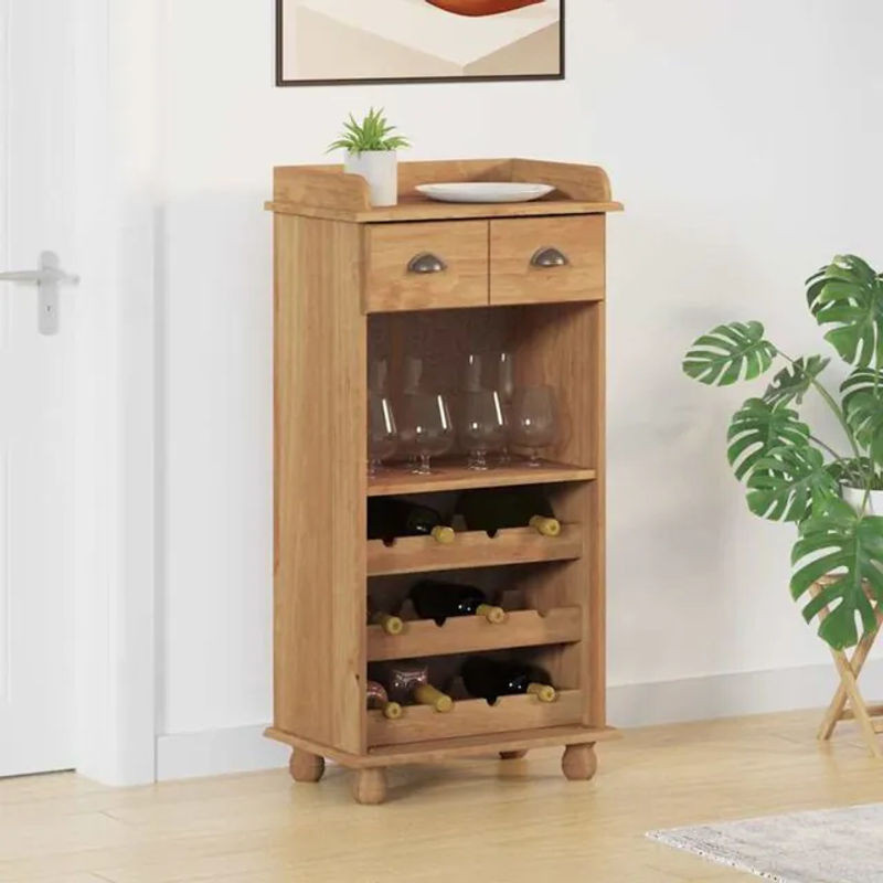 Vidaxl Weinschrank aus Massivholz Kiefer in Braun im Landhausstil, H x B x T: 114 x 57 x 37 cm - Bild 1