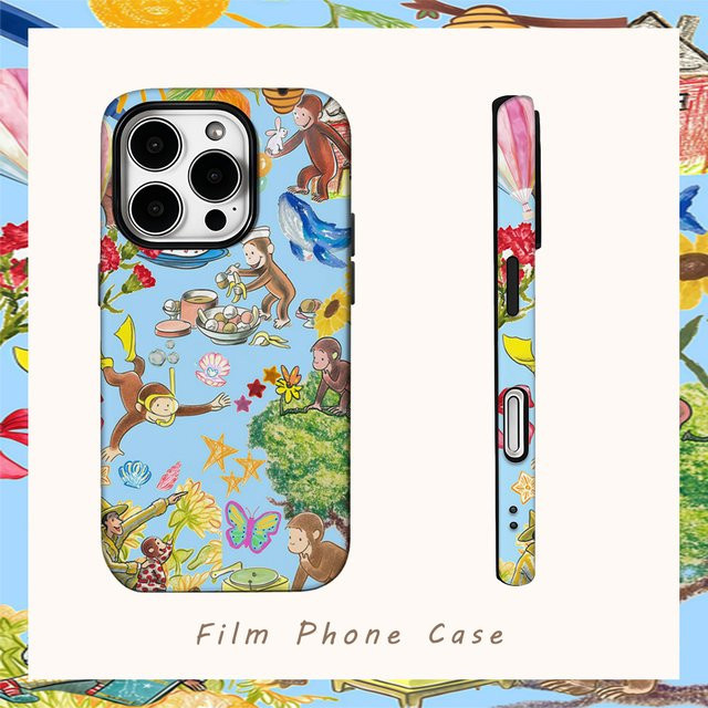 Fun Life of Monkey Handyhülle für iPhone 11 bis 16 Pro Max Plus mit doppelschichtiger Rückseite in Multicolour - Bild 1