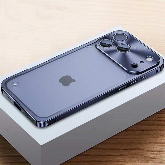 Reggo Metallrahmen-Schutzhülle für iPhone 17 16 15 14 13 12 Pro Max mit Objektivschutz aus Aluminium in Navy Blau - Bild 1
