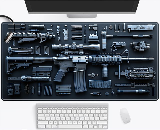 XGZ Mauspad mit Waffenteilen-Design in Schwarz, B/T: 90 x 40 cm, rutschfeste Gaming-Schreibtischunterlage für FPS-Shooter und Büro - Bild 1