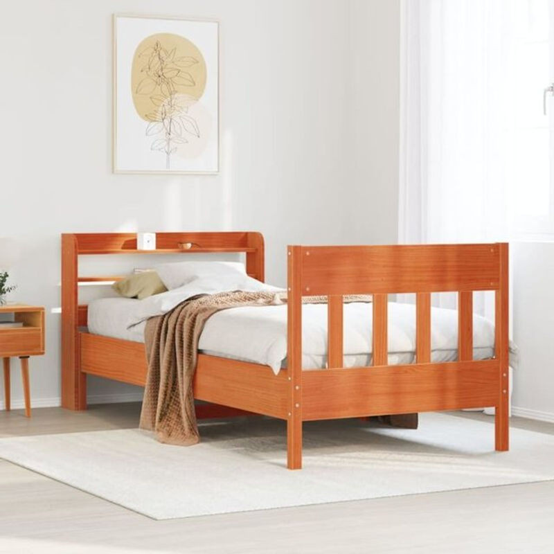 Massivholzbett aus Kiefer im Landhausstil von Vidaxl, Farbe Braun, B/T: 75 x 190 cm - Bild 1