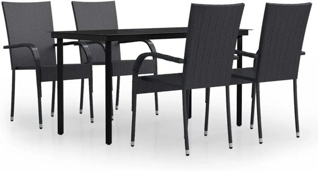 vidaXL 5-teilige Garten-Essgruppe in Schwarz mit Glastisch und Metallgestell - Bild 1