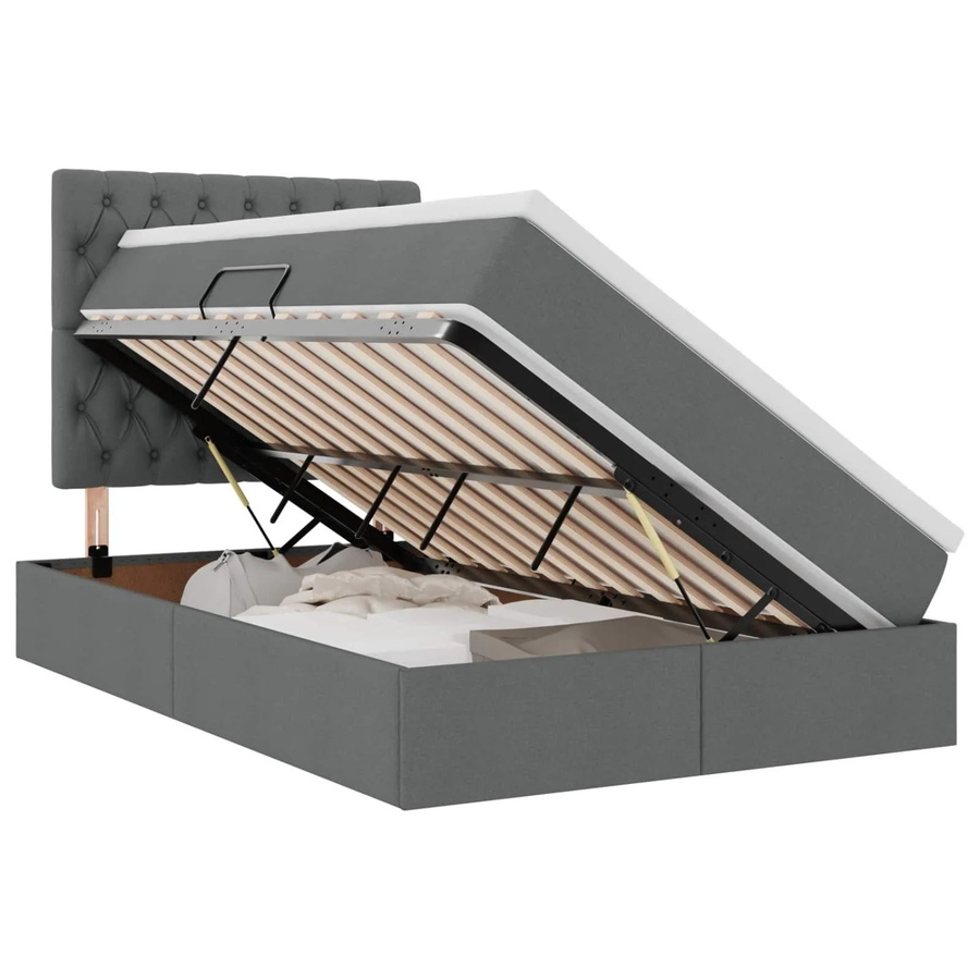 vidaXL Bett mit Stauraum und LED-Unterbettbeleuchtung in Dunkelgrau, B/T/H: 120 x 190 x 128 cm - Bild 2