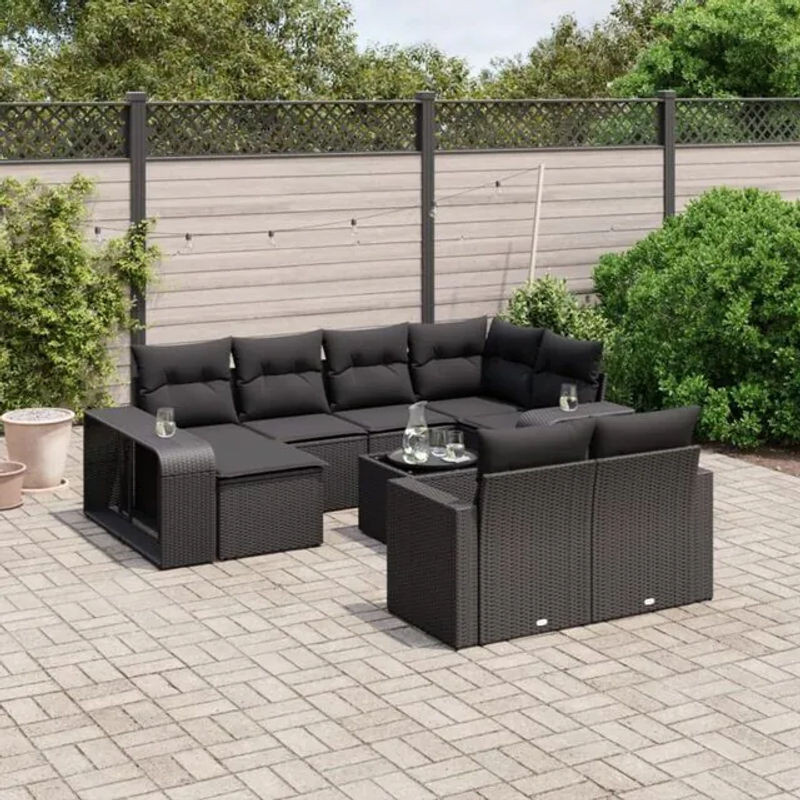 Vidaxl 11-tlg. Garten-Sofagarnitur aus Polyrattan mit Kissen in Schwarz - Bild 1