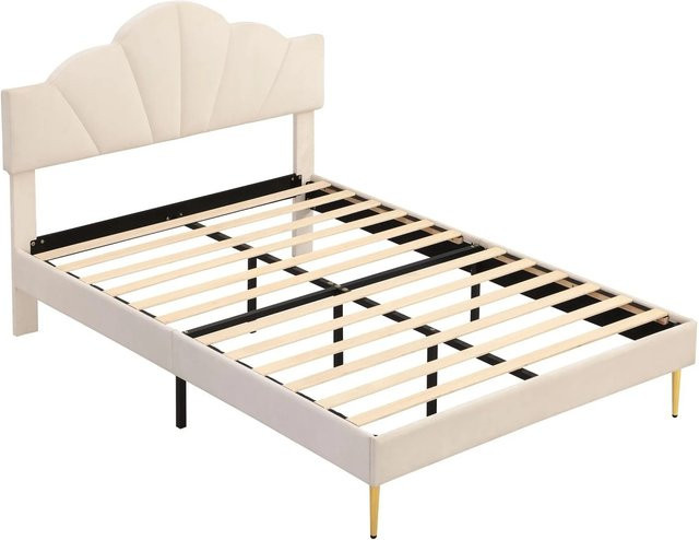 okwish Polsterbett für Kinderzimmer und Schlafzimmer in Beige mit höhenverstellbarem Kopfteil, B/T: 140 x 190 cm - Bild 1