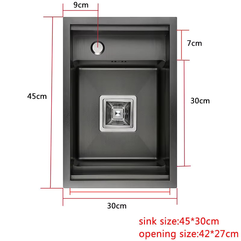 CKWS Edelstahl Küchenspüle als Einzelbecken in Dunkelgrau, Breite: 45,0 cm, Tiefe: 30,0 cm - Bild 3