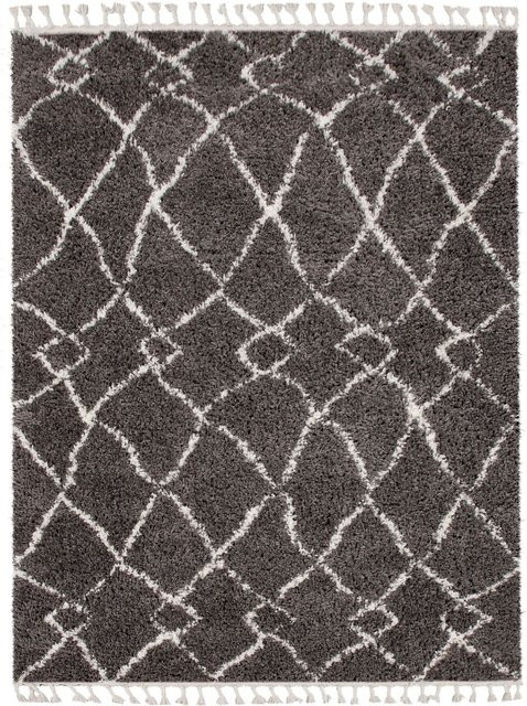 Hochflor-Teppich Oregon in Grau mit Rautenmuster im Skandi-Boho-Mix, Breite: 140 cm, Länge: 200 cm - Bild 1