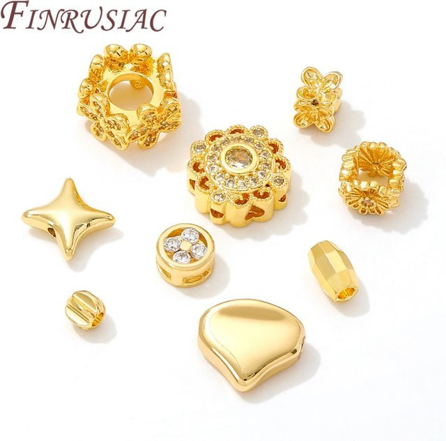 FINRUSIAC Spacer Perlen, 18K Gold überzogen, Perle, Zirkonia, Unisex - Bild 1