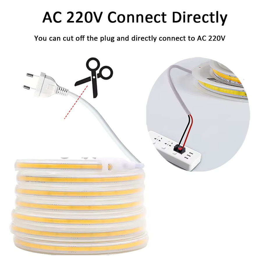 Mikenoon COB LED-Streifen 220V Selbstklebend Warmweiß Flexibles LED-Lichtband für Küche und Bar - Bild 3