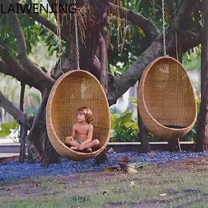 LYY Outdoor-Hängesessel aus Rattan im Vogelnest-Design in Retro Color als wasserdichter Hängekorb für Indoor und Balkon - Bild 2