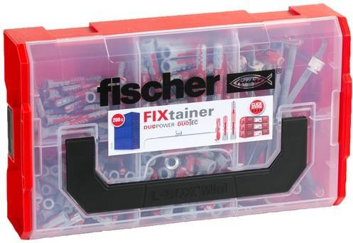 Fischer FIXtainer Dübelsortiment mit DuoPower und DuoTec Kippdübeln, 200 Stück, Nylon, Grau/Rot/Transparent - Bild 1