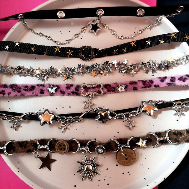 imixlot Halskette Choker, Leopard Knochen, Stern Anhänger, Schwarz, Damen - Bild 1