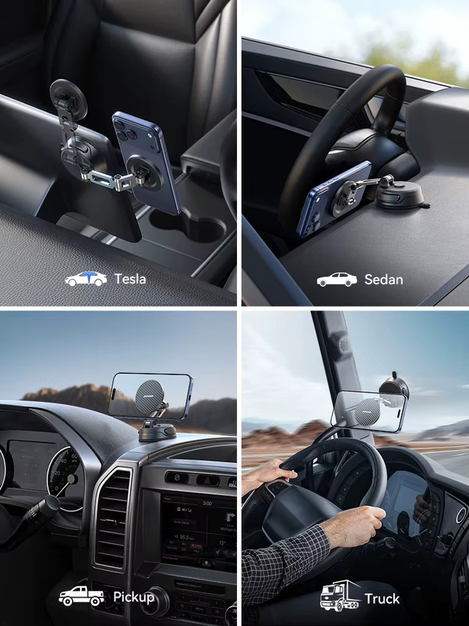 Joyroom Magnetische Saugnapf-Handyhalterung für das Auto in Schwarz, Universelle Vakuum-Magnet-Halterung für Armaturenbrett und Windschutzscheibe - Bild 2