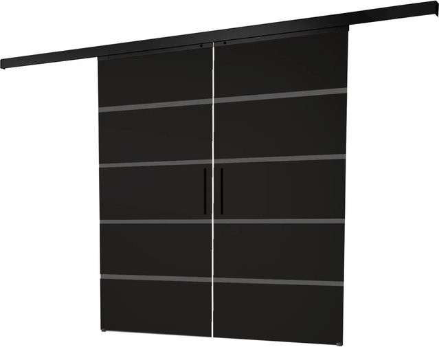 Inova Glasschiebetür Schwarz Blockstreifen aus Glas und Aluminium mit Stabgriff und 2-seitigem Softclose, B: 180 cm, H: 203,5 cm - Bild 1
