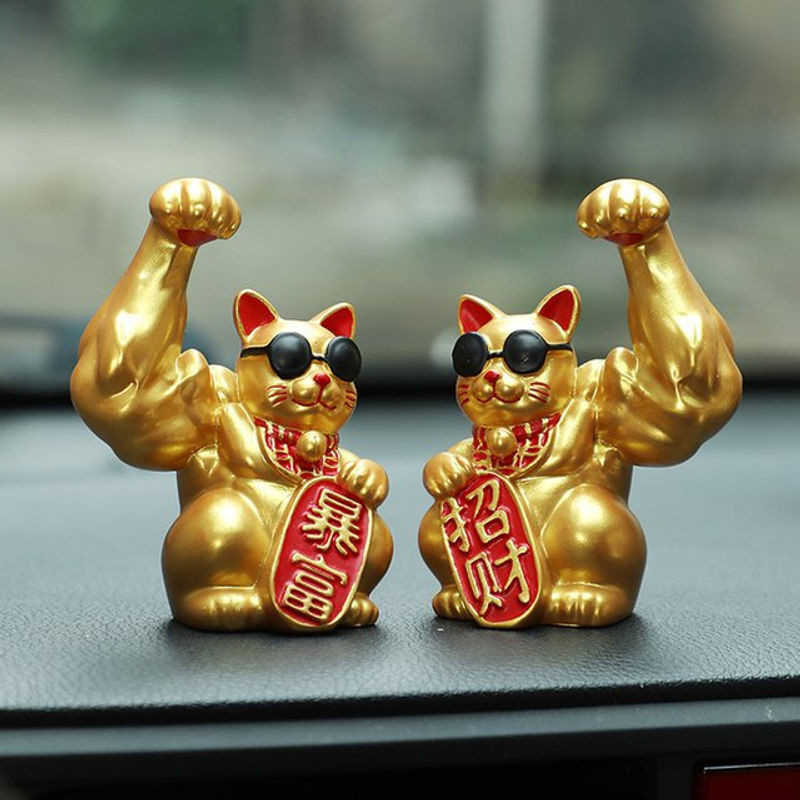 MagiDeal Lucky Cat Figur Big Muscle Arm in Gold aus Kunstharz als Feng Shui Dekoration - Bild 1