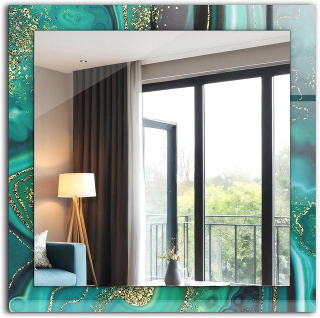 Tulup Dekorativer Wandspiegel mit abstraktem grünem Textur-Design, Rechteckig, B/H: 60 x 60 cm - Bild 1