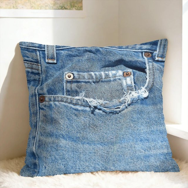 JMG Clothing Kissenbezug mit Vintage Jeans-Foto-Print, quadratisch, Blau/Mehrfarbig, B/T/H: 50 x 50 x 0 cm - Bild 1