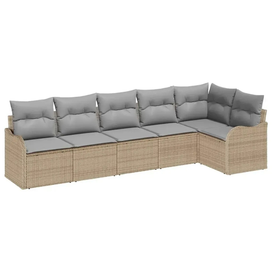 vidaXL Garten-Sofa-Set aus Poly Rattan in Beige mit 6-teiliger Polsterung und Kissen in L-Form - Bild 2