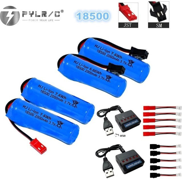 PYLRC Lithium-Ionen-Akku 18500 3,7 V 2000 mAh mit SM-JST-Stecker und Ladegerät, Blau - Bild 1