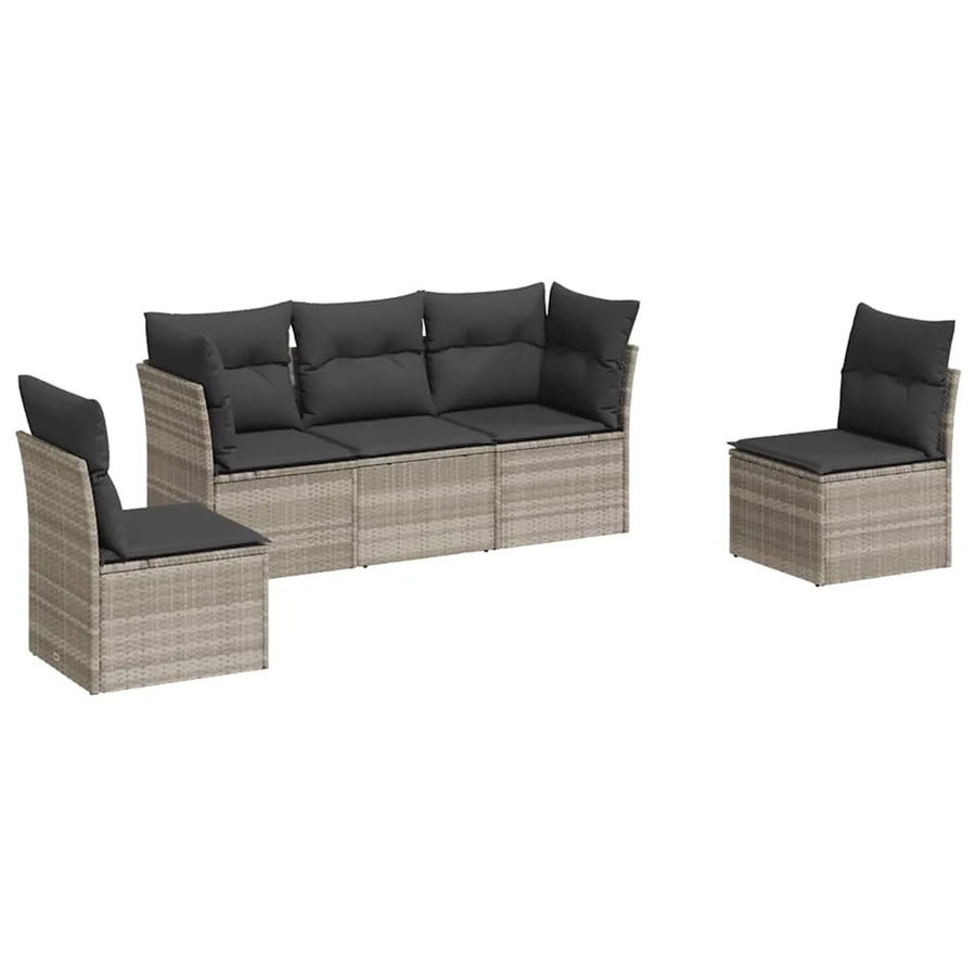 vidaXL 5-tlg. Garten-Sofagarnitur in L-Form mit Kissen, Hellgrau, Poly-Rattan und Metallrahmen - Bild 2