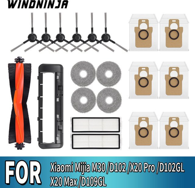 Ersatzteil-Set für Xiaomi Roboterstaubsauger X20 Max D109GL, X20 Pro D102GL, Mijia M30 und D102 mit Staubbeuteln, Wischtüchern, Hauptbürste und HEPA-Filtern aus Kunststoff - Bild 1