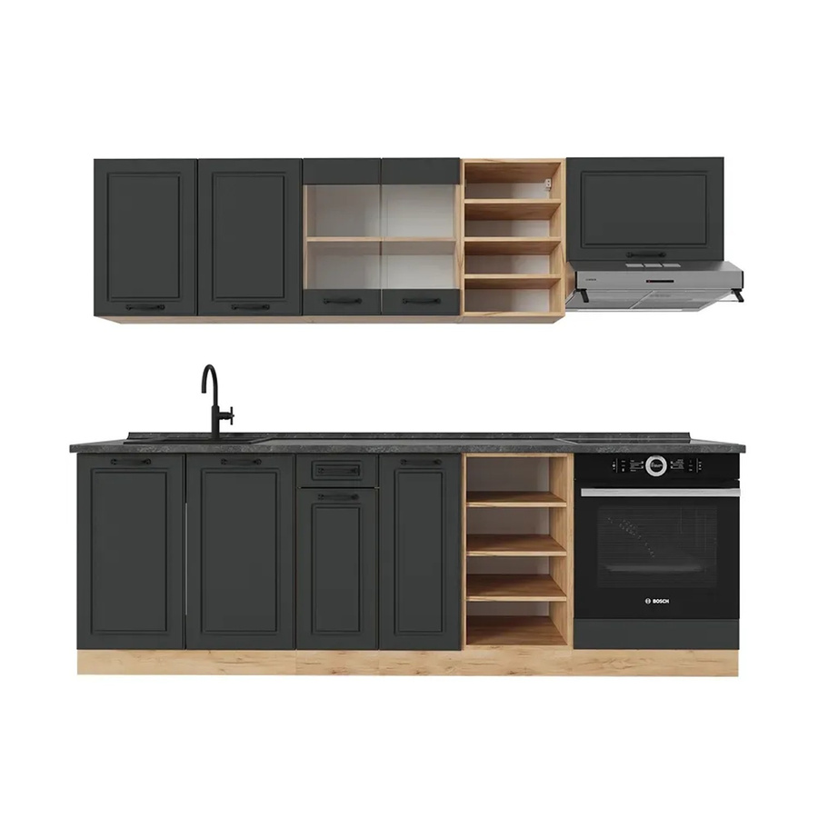 Vicco R-Line Küchenzeile Landhausstil in Anthrazit und Eiche, Breite: 240 cm - Bild 2