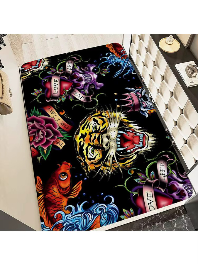Potdemiel Teppich im nordischen Stil mit Tiger-Motiv, Multicolor, ideal als Fußmatte für Badezimmer, Toilette oder Schlafzimmer - Bild 7