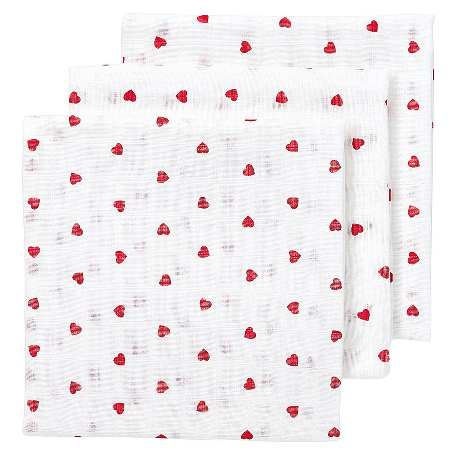 Meyco Mullwindel 3er Pack Sweet Heart in Rot und Weiß, B/B/B: 70 x 70 cm - Bild 1