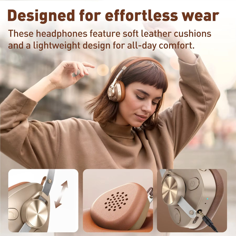 Oneodio F4 Retro Bluetooth Kopfhörer Hi-Res Audio On-Ear Headset mit Mikrofon in Weiß und Braun - Bild 4