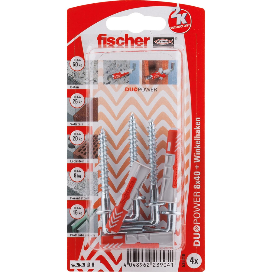 Fischer DuoPower Universaldübel aus Nylon in Mehrfarbig mit Winkelhaken, Durchmesser: 8 mm, Länge: 40 mm - Bild 3