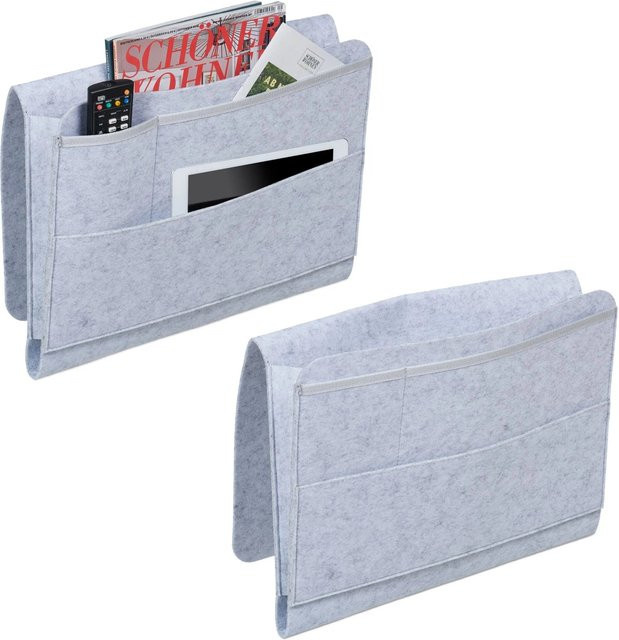 Relaxdays Betttasche aus Filz in Hellgrau, 2er Set, B: 31,5 cm, H: 41 cm, T: 8 cm - Bild 1