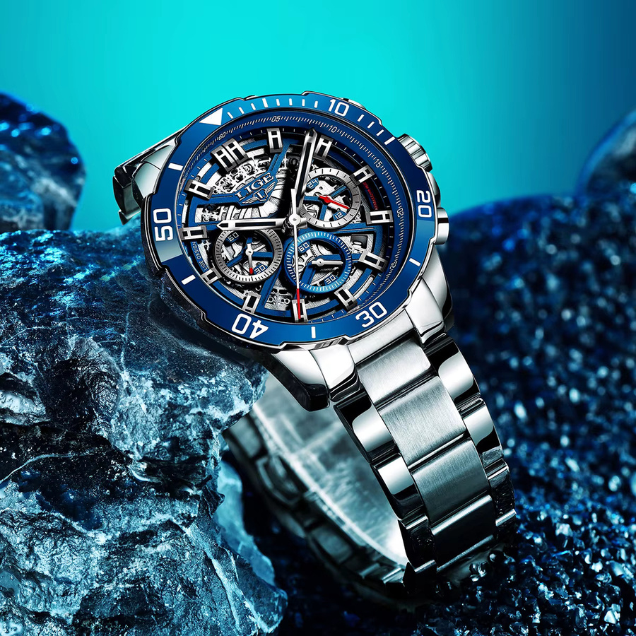 LIGE Armbanduhr Quarz, Edelstahl, Blau, Herren - Bild 2