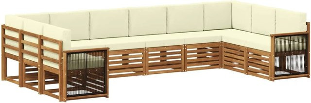 vidaXL Ecksofa Set in L-Form aus Akazienholz mit Kissen in Beige und Creme - Bild 1