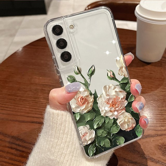 MOESOE Transparente Handyhülle mit Blumenmuster für Samsung Galaxy S26 S25 S24 S23 Ultra S22 Plus S21 FE als stoßfeste TPU Softcover - Bild 1