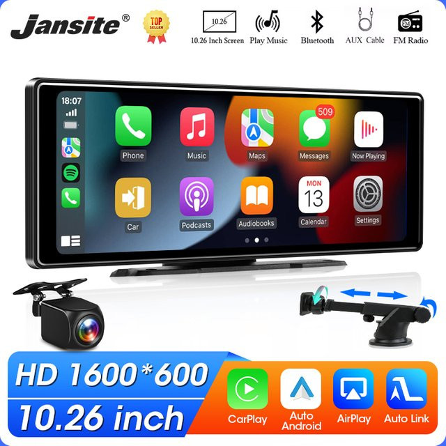Jansite 10,26 Zoll Autoradio Multimedia Videoplayer mit Wireless Carplay und Android Auto, IPS-Bildschirm, Dashboard Videorekorder mit Bluetooth, FM und AUX in Schwarz - Bild 1