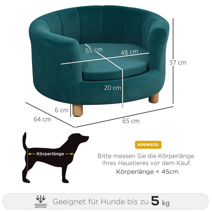 PawHut Hundesofa in Grün mit Flanell-Bezug und Holzbeinen für Hunde bis 4,5 kg, B/T/H: 65 x 37 x 64 cm - Bild 2