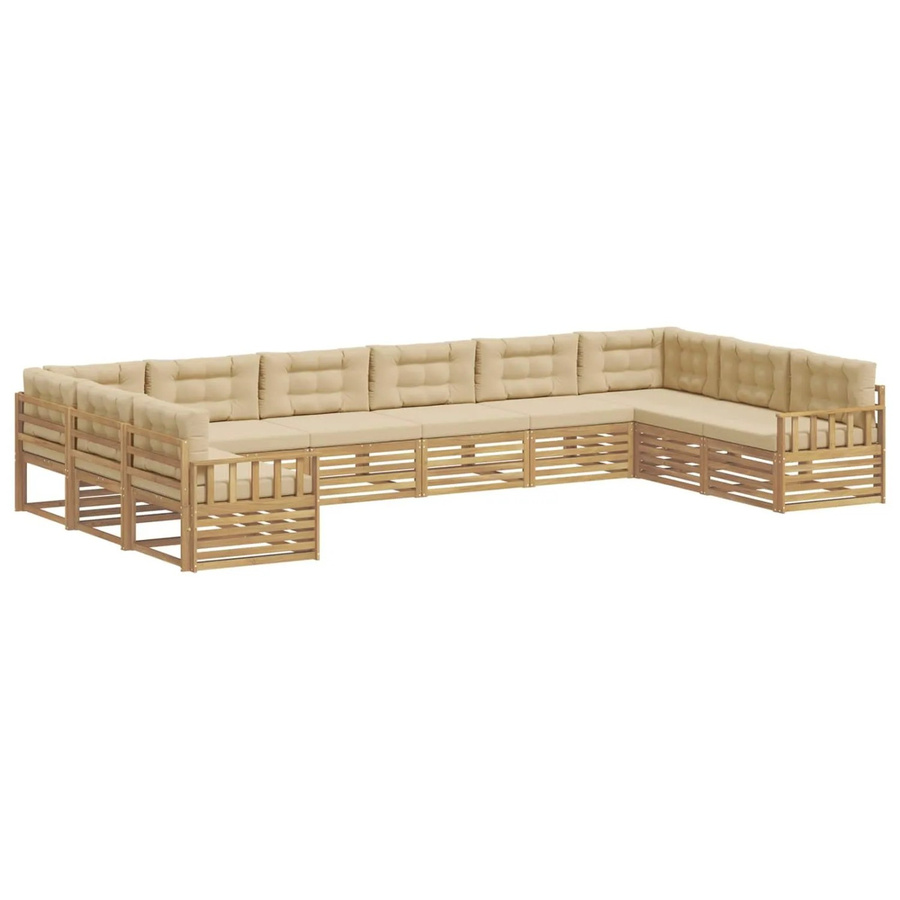 vidaXL Sofagarnitur aus Massivholz Akazie in Beige-Weiß mit Latten-Design und Armlehnen - Bild 2
