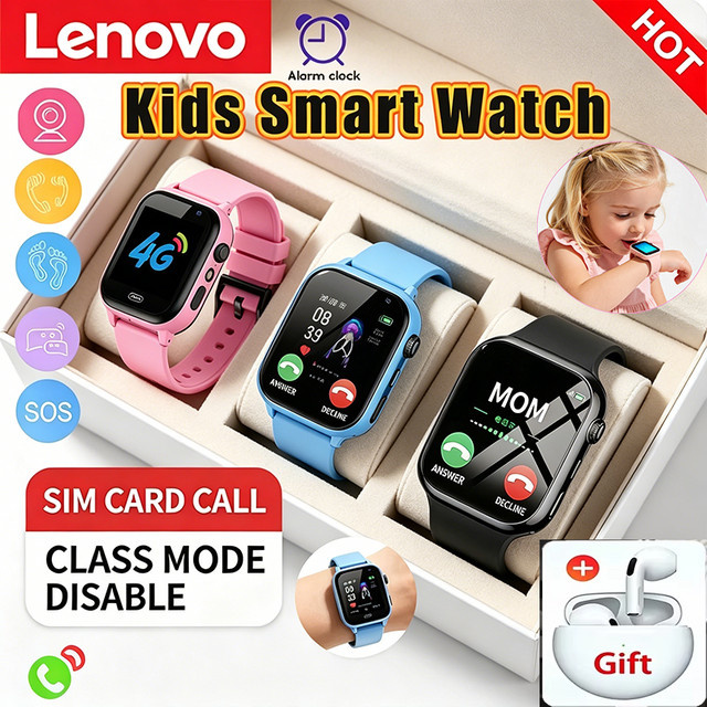 Lenovo Kinder-GPS-Smartwatch mit SIM-Karte, Anruffunktion und Kamera, Wasserdicht, Farbe: Pink, Kompatibel mit iOS und Android - Bild 1