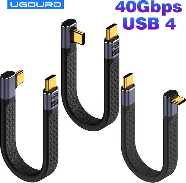 UGOURD USB4 Winkel-Kurzkabel Thunderbolt4 Typ-C Kabel 40Gbps PD240W Schwarz Länge: 13,5 cm - Bild 1