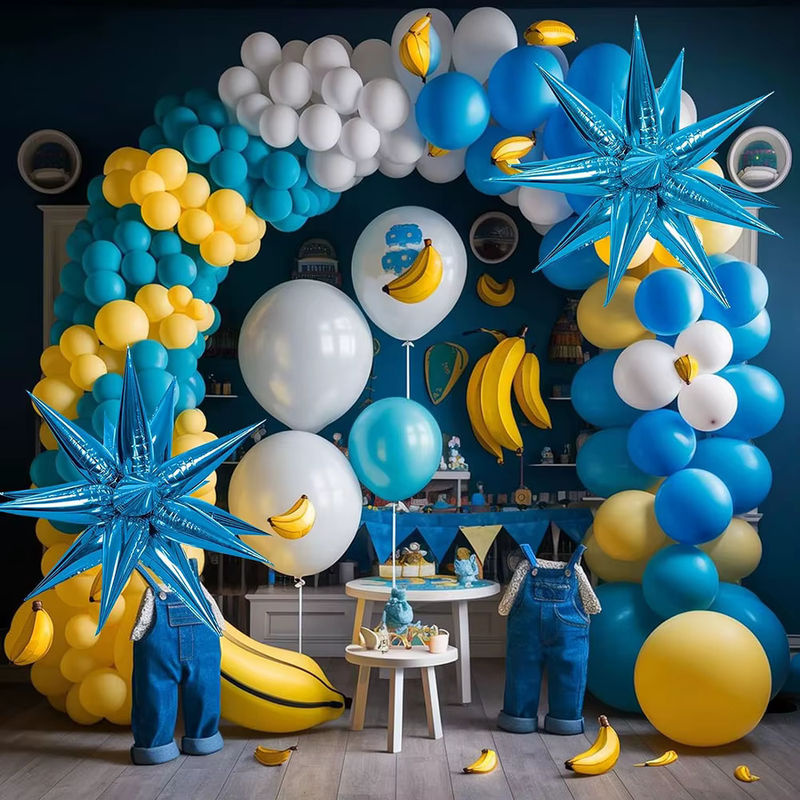Cartoon-Ballonbogen-Set in Blau, Gelb und Weiß mit Stern-Ballons zur Dekoration für Kindergeburtstage - Bild 4