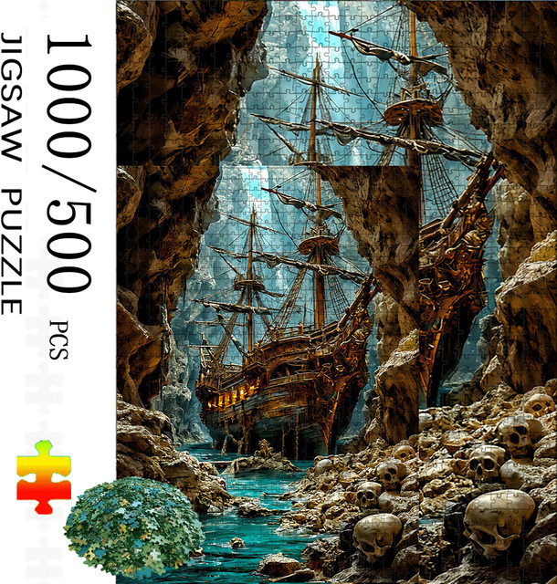 AZNM Piraten Piratenschiff, Höhle, Totenkopf und Schatz, DIY Brain Teaser - Bild 1