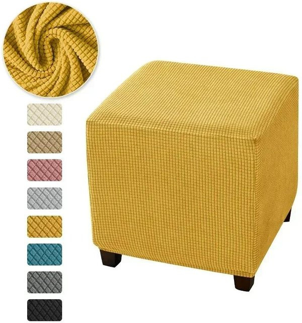 Set aus quadratischen Hockerbezügen aus dehnbarem Polarfleece in Gelb - Bild 1