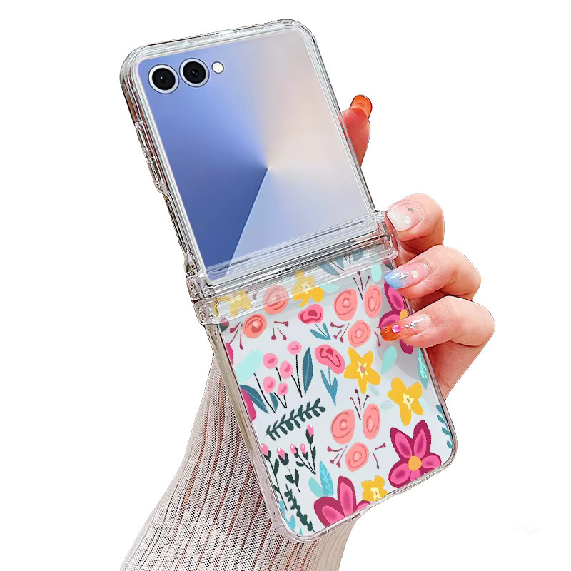 Transparente Handyhülle mit Blumenmuster für Samsung Galaxy Z Flip 7 FE, Z Flip 6, Z Flip 5, Z Flip 4 und Z Flip 3 5G Hard Cover - Bild 4